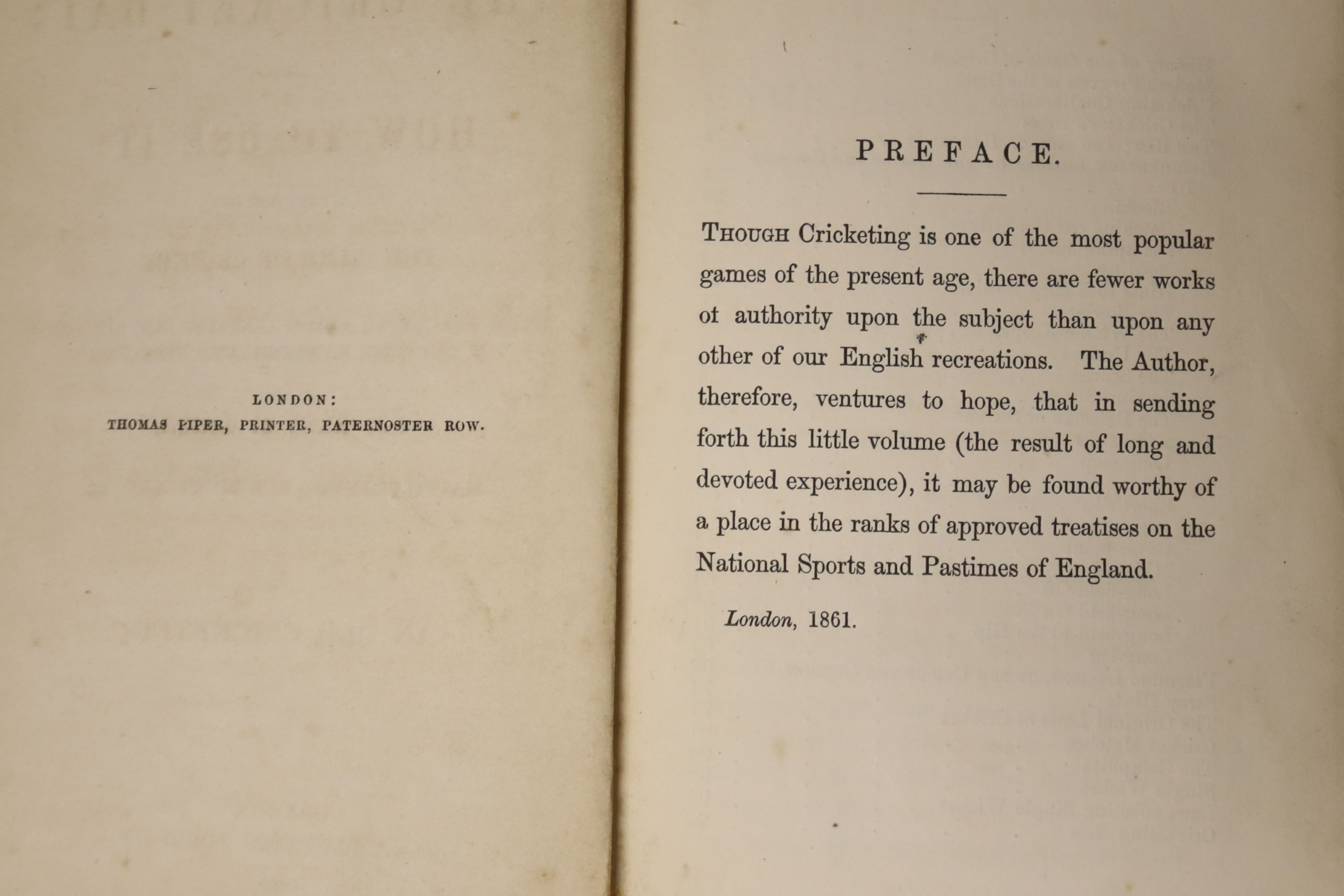 [Wanostrocht, Nicholas] - The Cricket-Bat; and How To Use It; a treatise on the game of cricket ..., by An Old Cricketer, (4), 96pp,